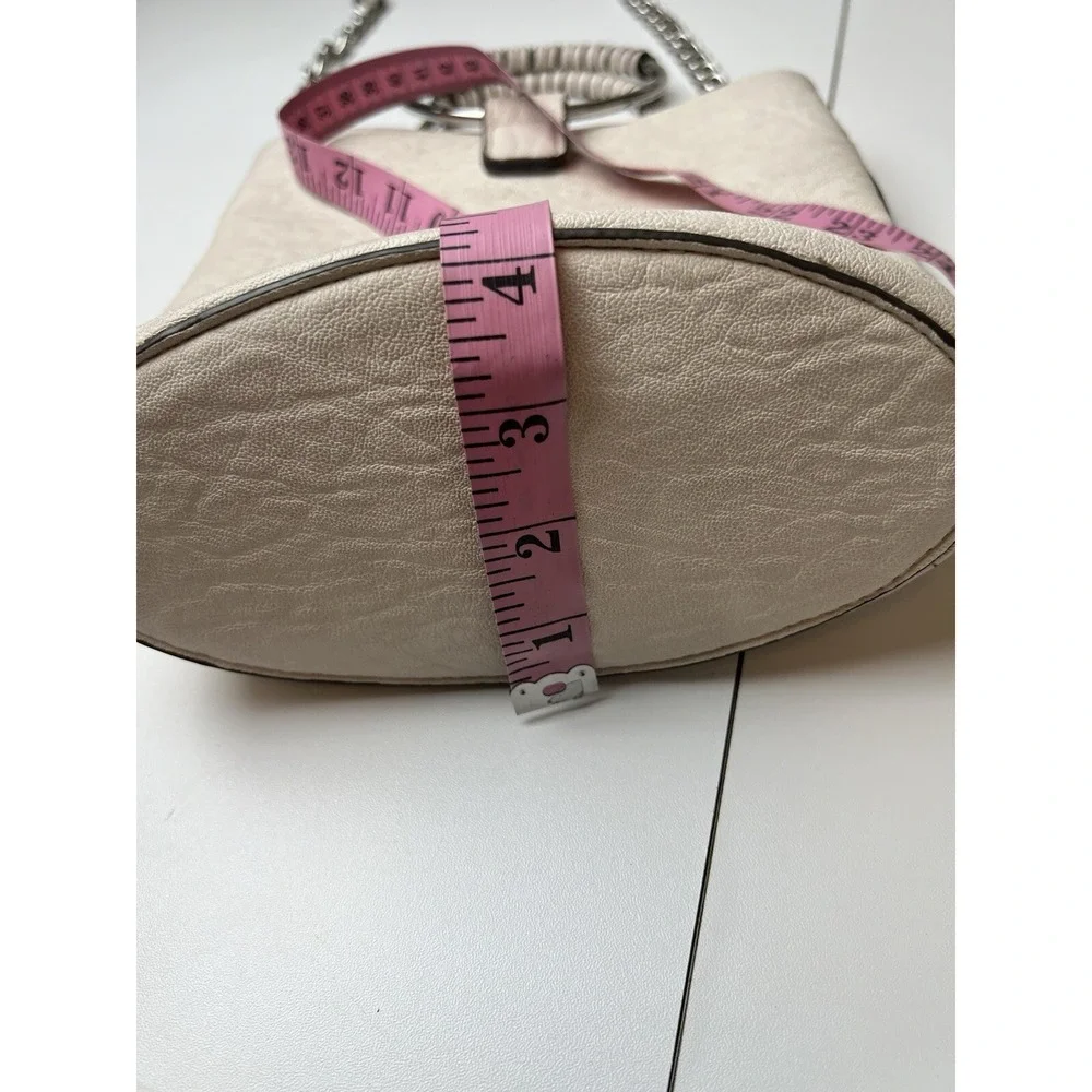 Carlos Santana Ivory Vegan Leather Bucket Round Covered Handles Cross Body Bag